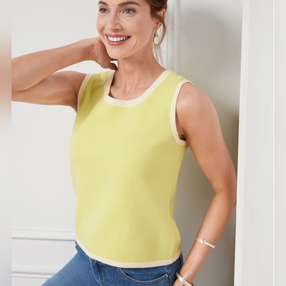 Talbots Crewneck Sweater Shell Pullover Tank Top Citrus Honey -Ivory Size Large